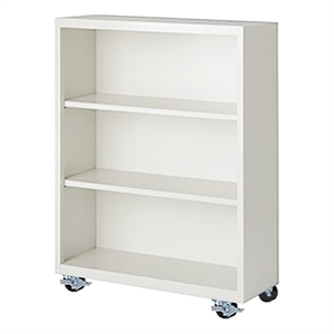 Pemberly Row Modern Industrial Office Mobile Bookcase in Almond