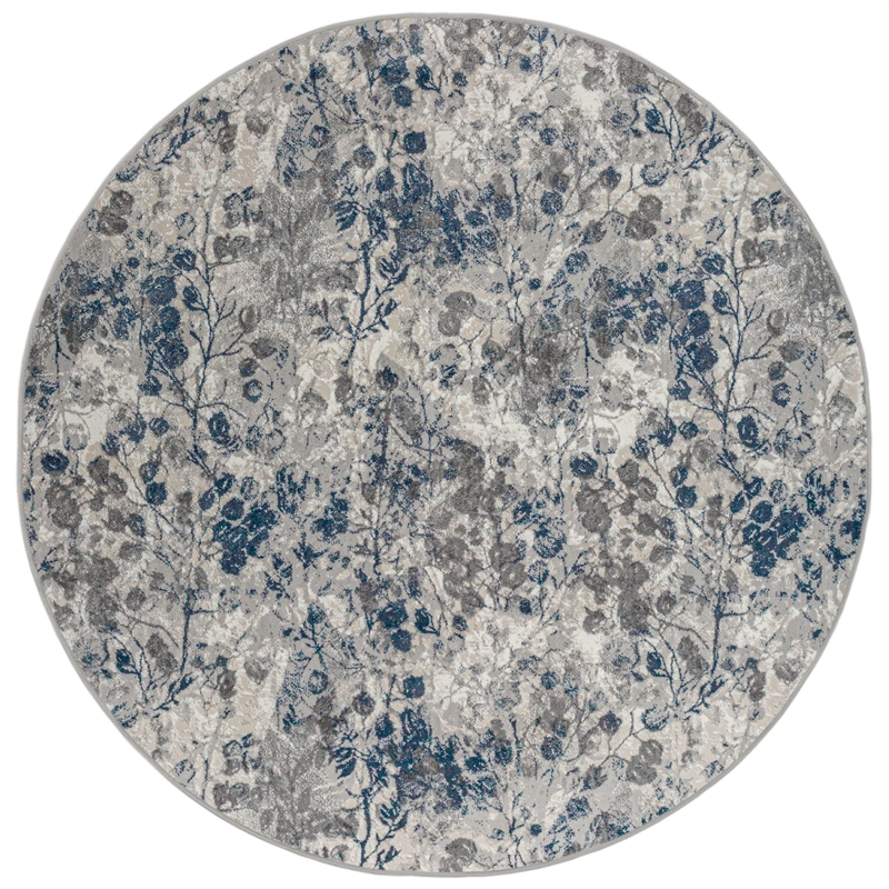 Pemberly Row Polyester Transitional Floral Blue 5' Round Area Rug