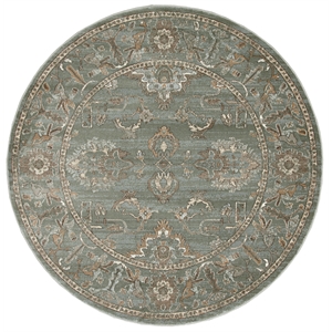 Pemberly Row 5'3 Round Traditional Oriental Vintage Area Rug in Green