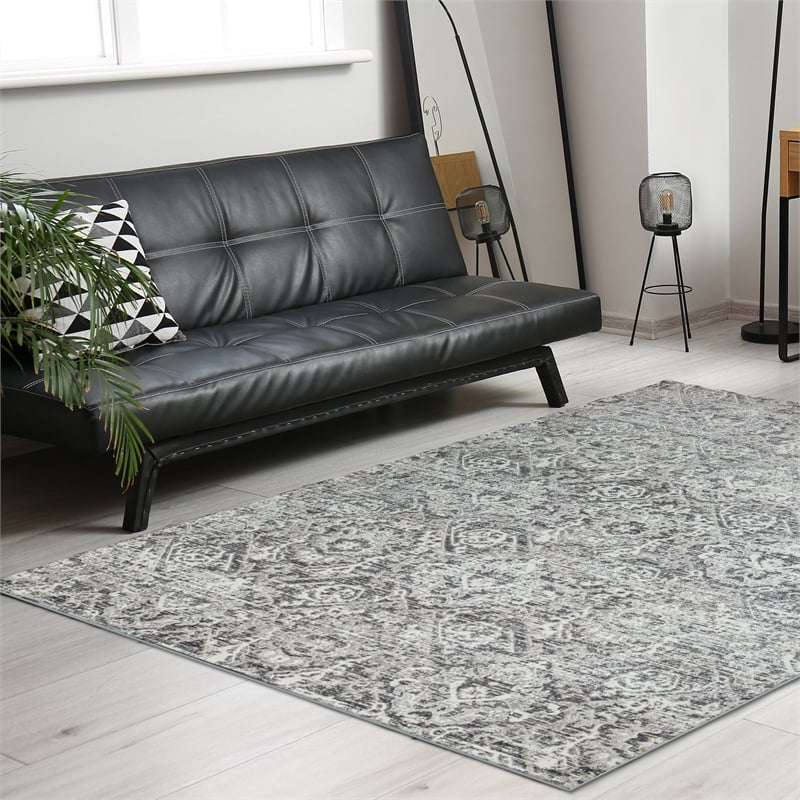 Pemberly Row Polyester Transitional Abstract Gray 3x5 Area Rug