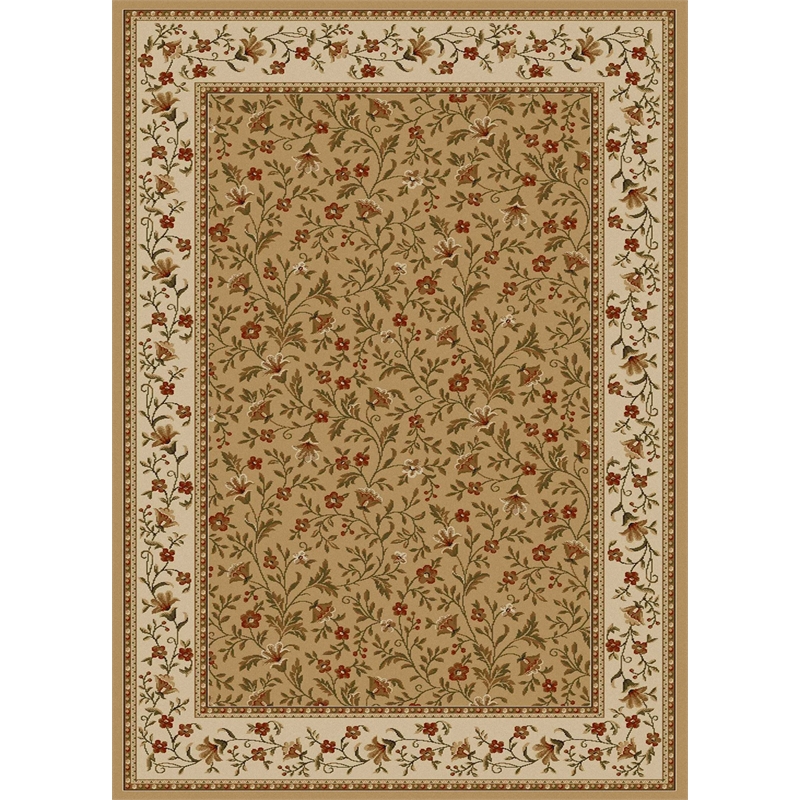 Pemberly Row Traditional 8' x 8' Circular Fabric Rug in Beige