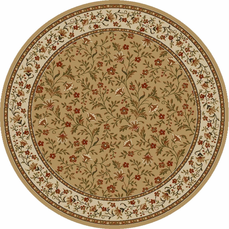 Pemberly Row Traditional 8' x 8' Circular Fabric Rug in Beige