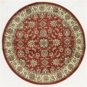 Pemberly Row Traditional 8' x 8' Floral Trellis Circular Fabric Rug in Red