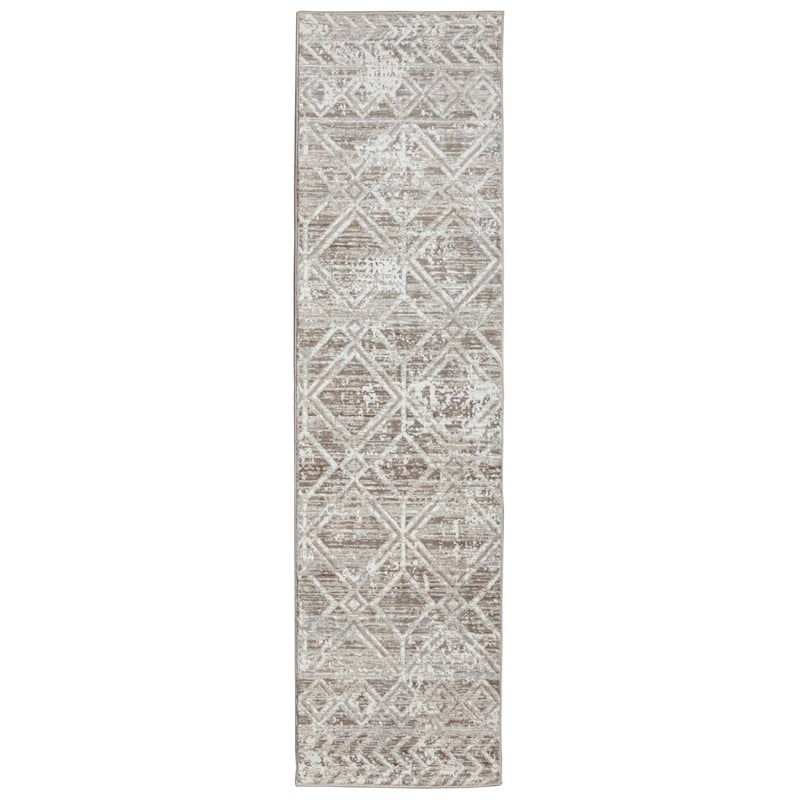 Pemberly Row Polyester Transitional Geometric Beige Runner Area Rug