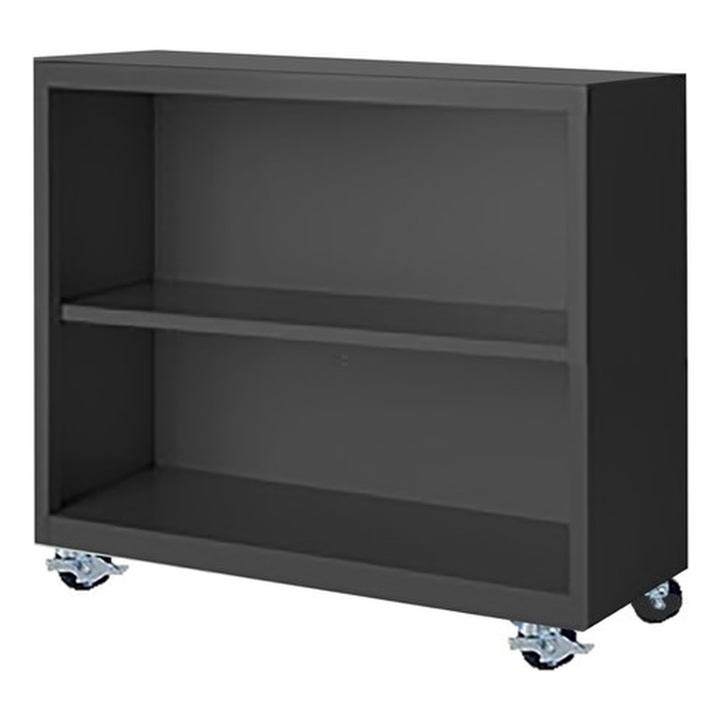Pemberly Row Modern Industrial Office Mobile Bookcase in Charcoal