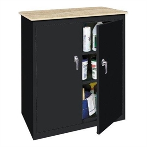 Pemberly Row Modern Industrial Office Counter High Cabinet in Black