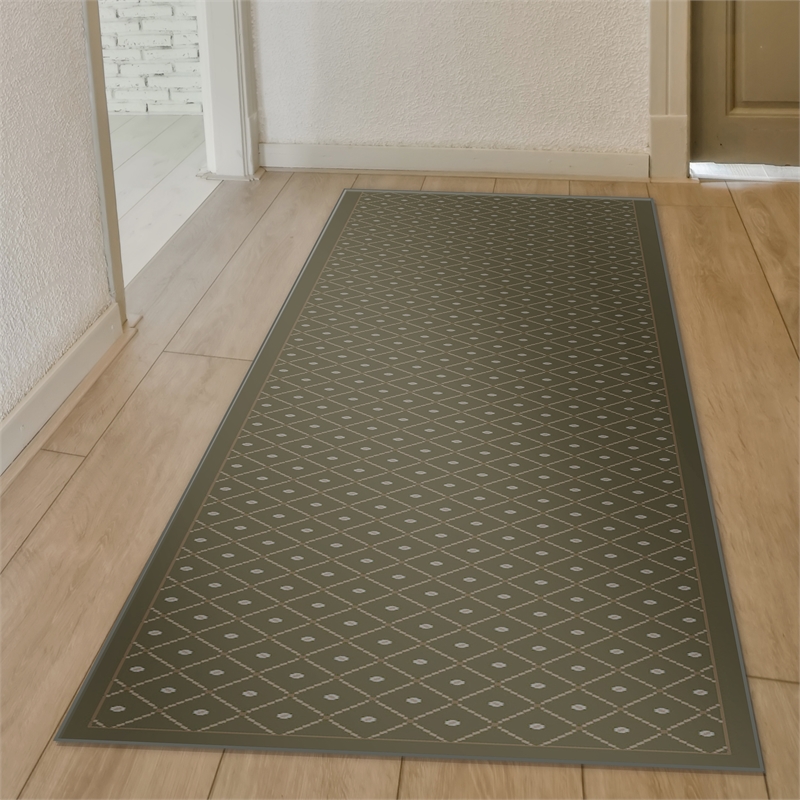Pemberly Row Geometric 2'2 x 7'7 Polypropylene Area Rug in Sage Green