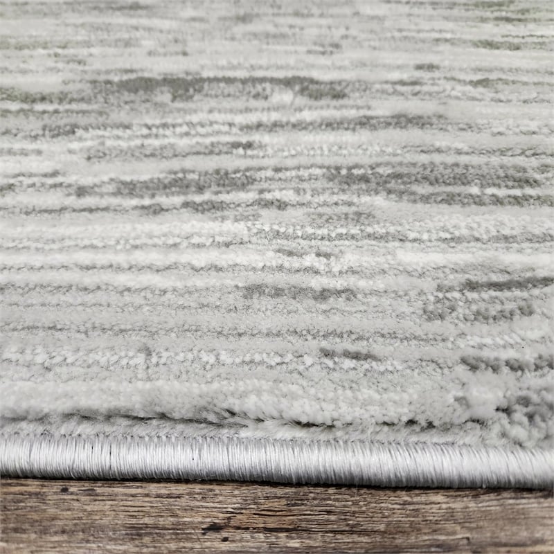 Pemberly Row Polyester Transitional Striated Gray 8' Round Area Rug