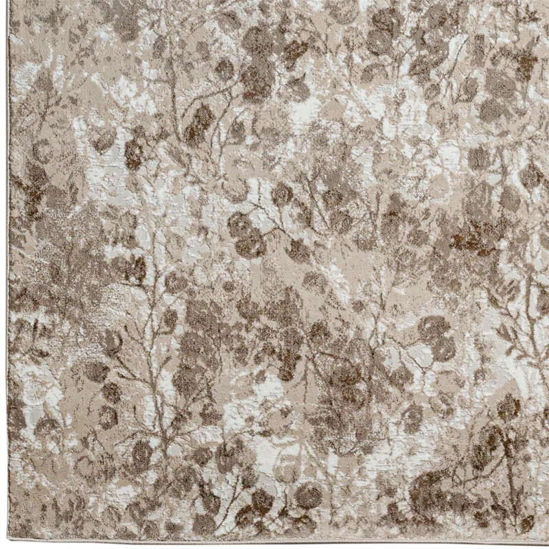 Pemberly Row Polyester Transitional Floral Beige 8' Round Area Rug