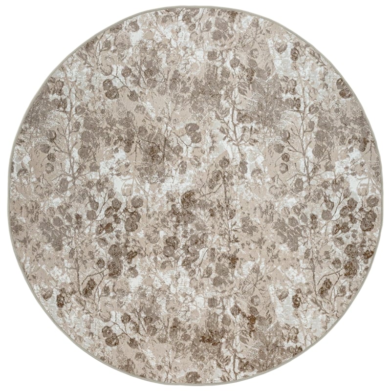 Pemberly Row Polyester Transitional Floral Beige 8' Round Area Rug