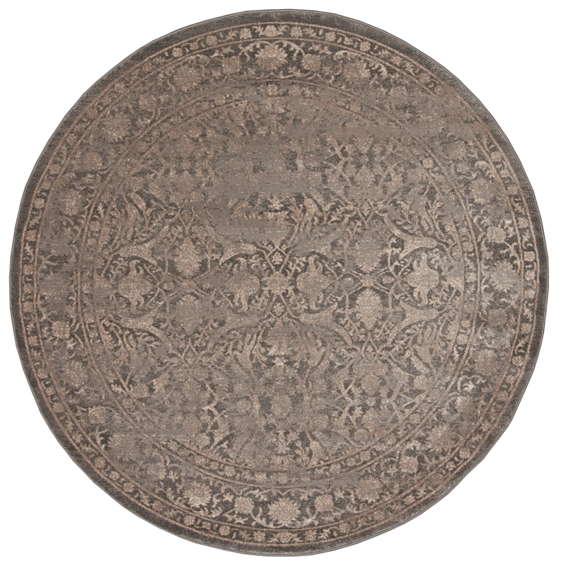 Pemberly Row 5'3 Round Traditional Oriental Vintage Area Rug in Light Brown