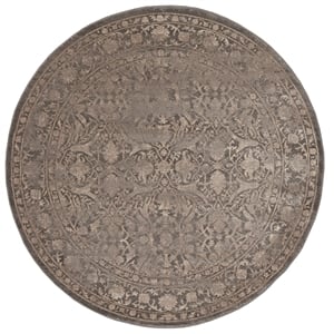 Pemberly Row 5'3 Round Traditional Oriental Vintage Area Rug in Light Brown
