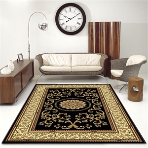 Pemberly Row Traditional 7'9&quot x 9'6&quot Rectangular Fabric Rug in Black