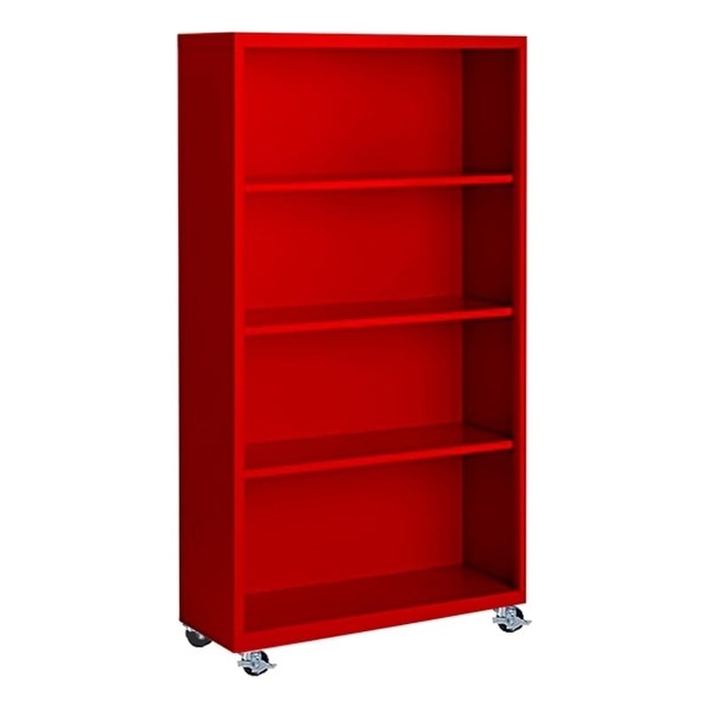 Pemberly Row Modern Industrial Office Mobile Bookcase in Red
