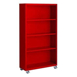 Pemberly Row Modern Industrial Office Mobile Bookcase in Red