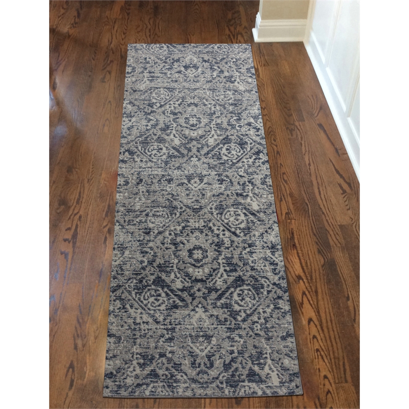 Pemberly Row Polyester Transitional Abstract Blue Runner Area Rug