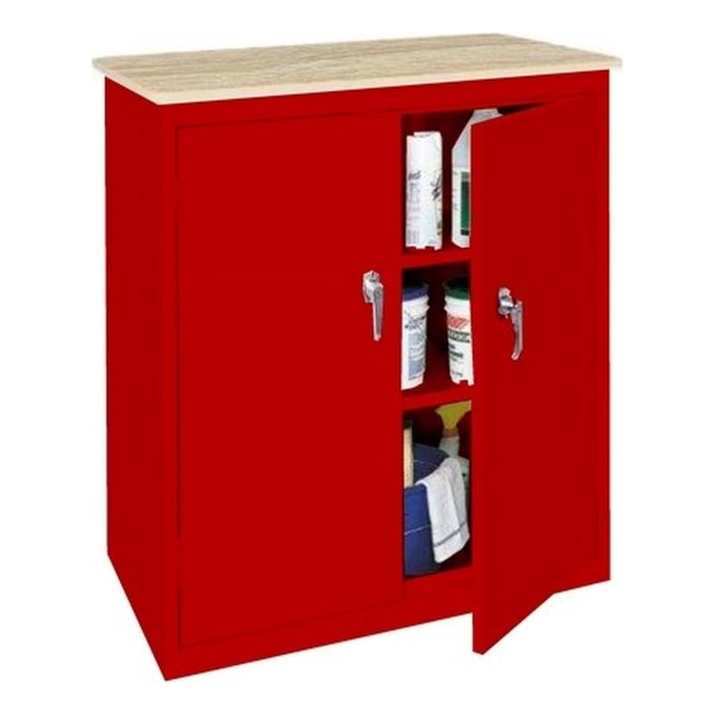 Pemberly Row Modern Industrial Office Counter High Cabinet in Red
