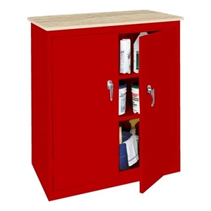 Pemberly Row Modern Industrial Office Counter High Cabinet in Red