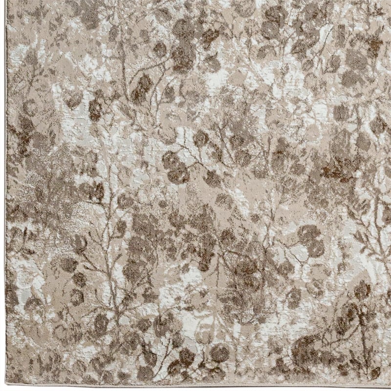 Pemberly Row Polyester Transitional Floral Beige 8x10 Area Rug