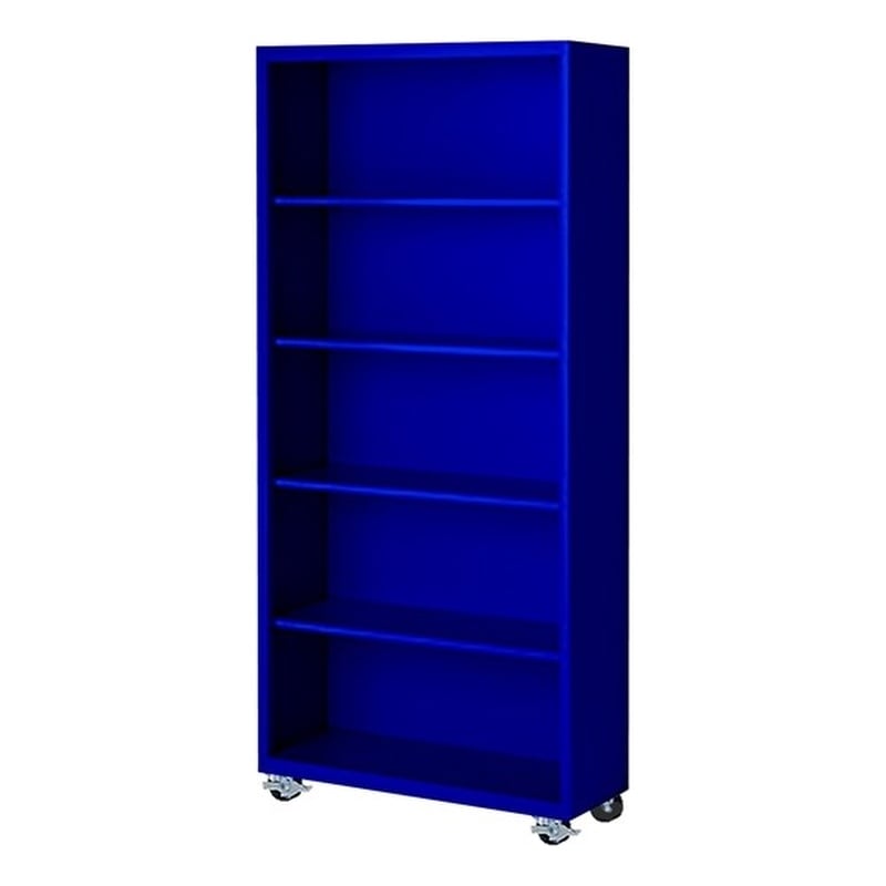 Pemberly Row Modern Industrial Office Mobile Bookcase in Blue