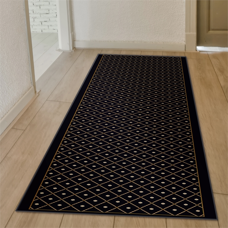 Pemberly Row Transitional Geometric 2'2 x 7'7 Polypropylene Area Rug in Black