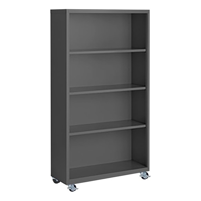 Pemberly Row Modern Industrial Office Mobile Bookcase in Charcoal