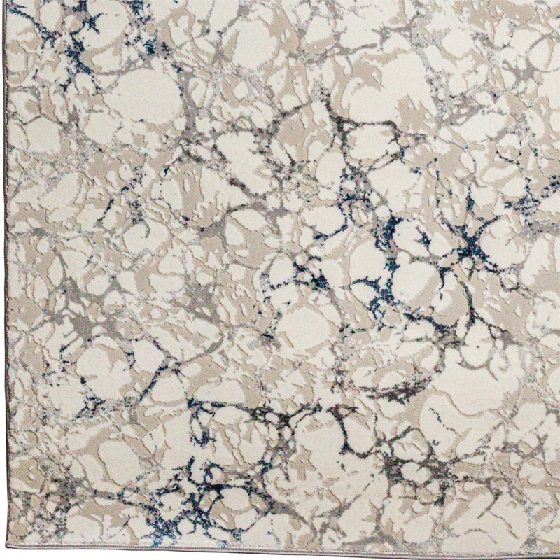 Pemberly Row Polyester Transitional Marbled Blue Runner Area Rug