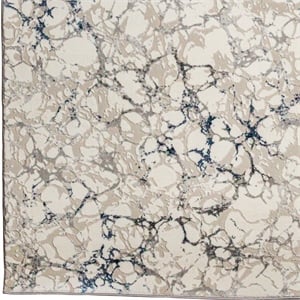 Pemberly Row Polyester Transitional Marbled Blue Runner Area Rug