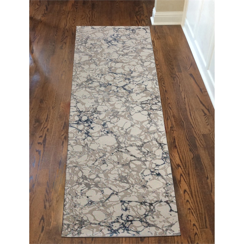 Pemberly Row Polyester Transitional Marbled Blue Runner Area Rug