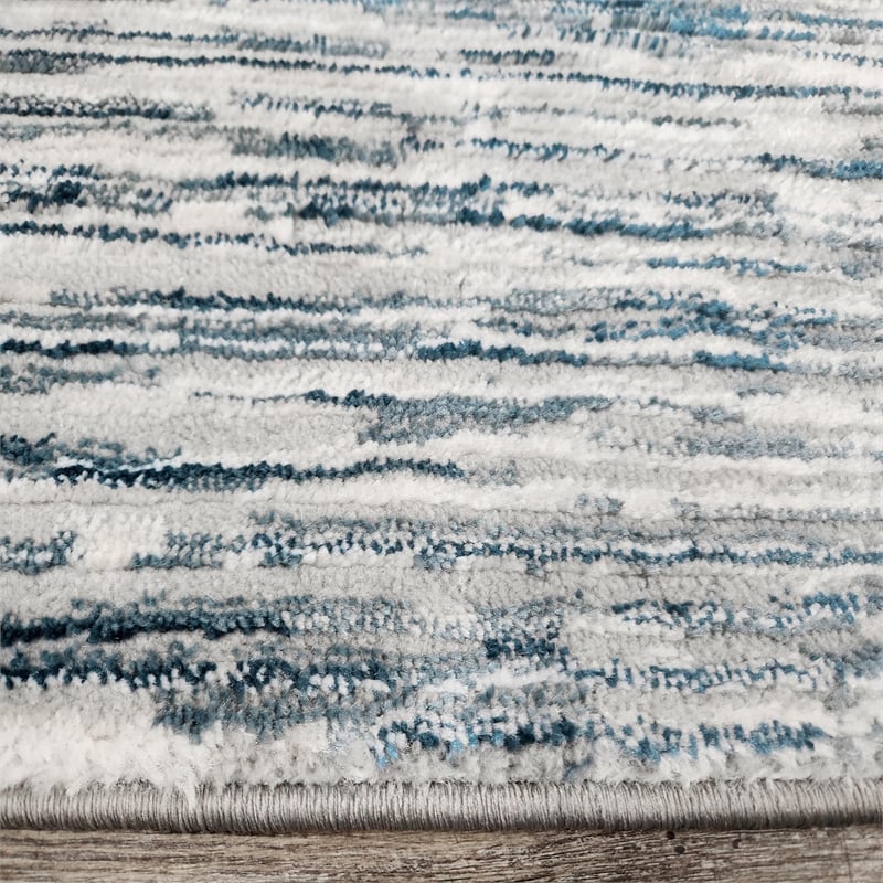 Pemberly Row Polyester Transitional Striated Blue 8' Round Area Rug