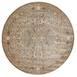 Pemberly Row 5'3 Round Traditional Oriental Vintage Area Rug in Beige