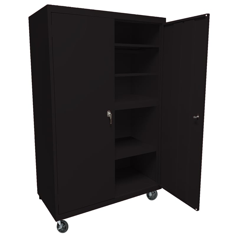 Pemberly Row Modern Industrial Office Mobile Storage Cabinet in Black