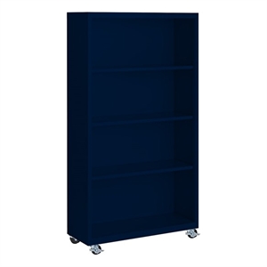 Pemberly Row Modern Industrial Office Mobile Bookcase in Navy