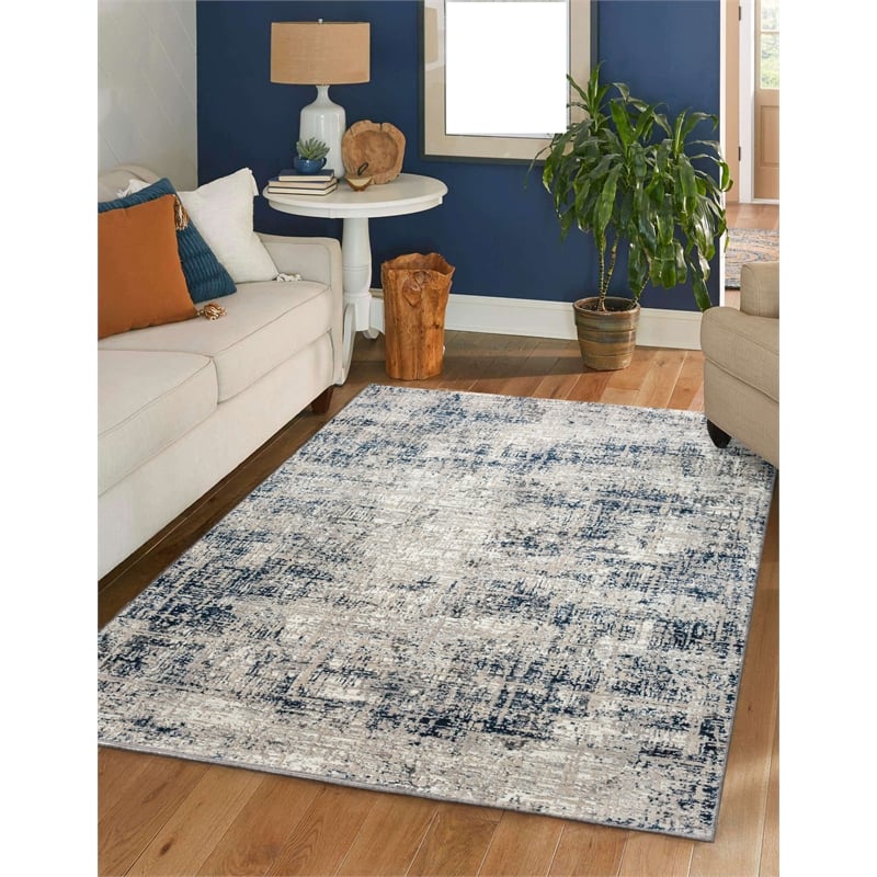 Pemberly Row Polyester Transitional Striated Blue 3x5 Area Rug