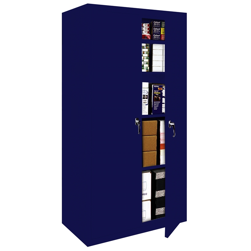 Pemberly Row Modern Industrial Office Fixed Shelf Storage Cabinet in Navy