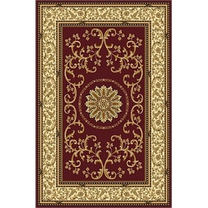 Pemberly Row Traditional 3'3&quot x 5'4&quot Rectangular Fabric Rug in Burgundy Red