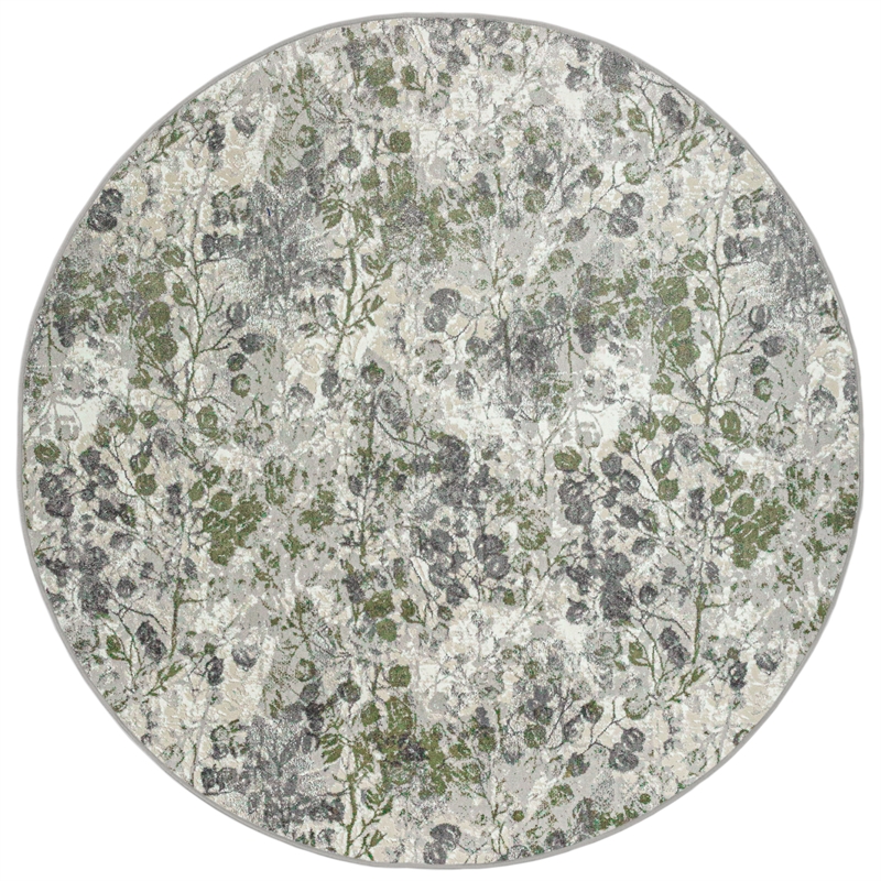 Pemberly Row Polyester Transitional Floral Green 5' Round Area Rug