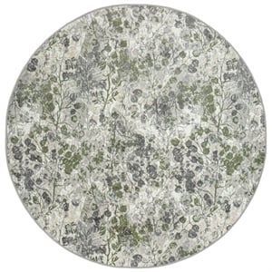 Pemberly Row Polyester Transitional Floral Green 5' Round Area Rug