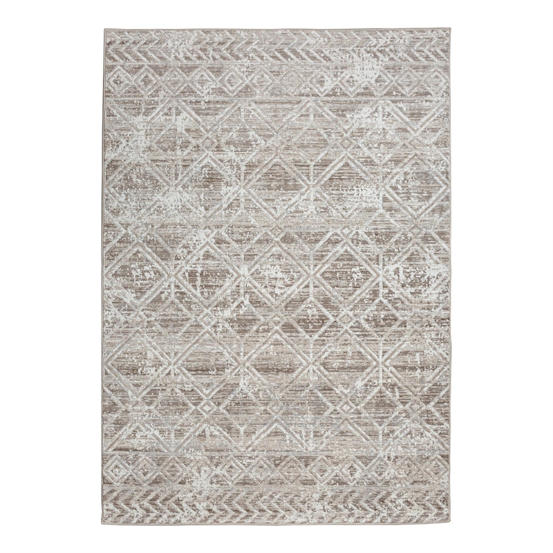 Pemberly Row Polyester Transitional Geometric Beige 5' Round Area Rug
