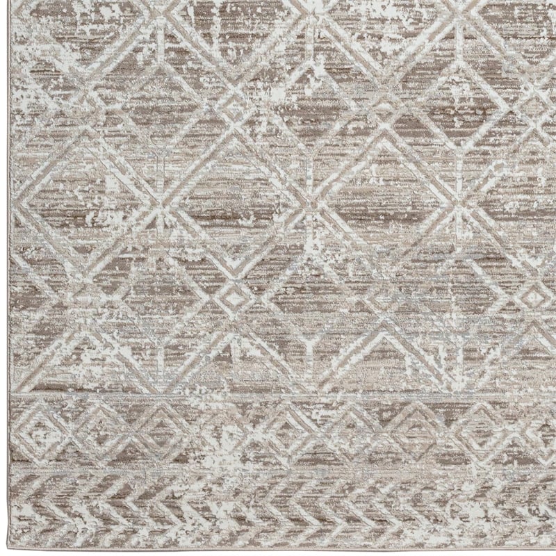 Pemberly Row Polyester Transitional Geometric Beige 5' Round Area Rug