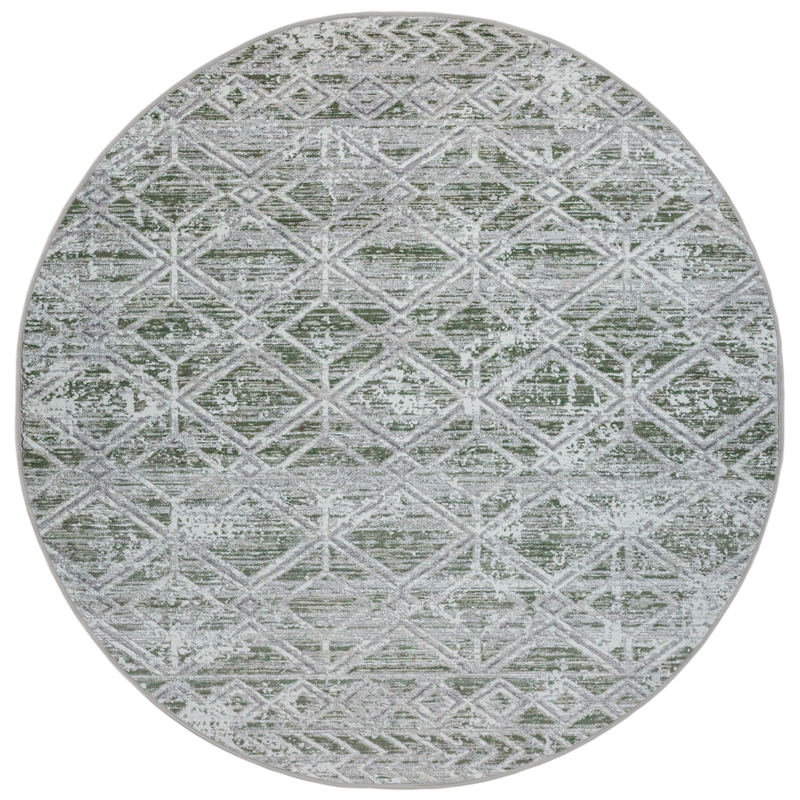 Pemberly Row Polyester Transitional Geometric Green 8' Round Area Rug