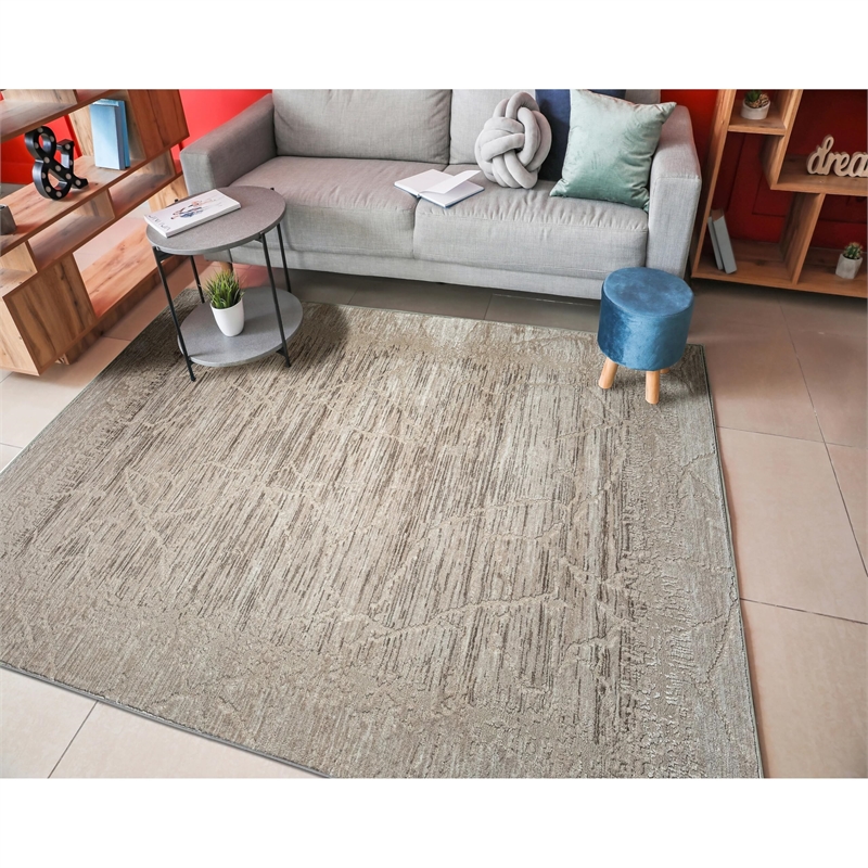 Pemberly Row Polyester Transitional Crackled Gray 5x8 Area Rug
