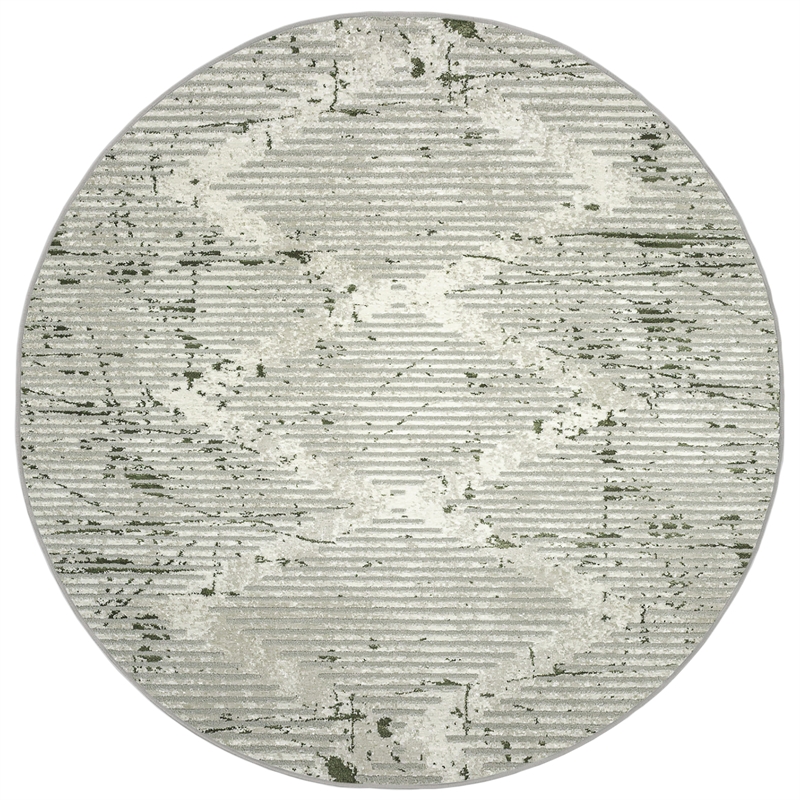 Pemberly Row Polyester Transitional Geometric Green 5' Round Area Rug