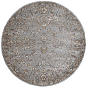 Pemberly Row 5'3 Round Traditional Oriental Vintage Area Rug in Gray