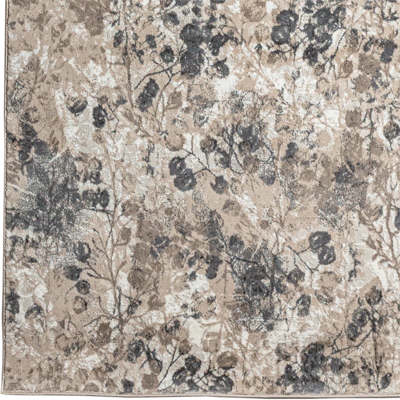 Pemberly Row Polyester Transitional Floral Gray 8x10 Area Rug