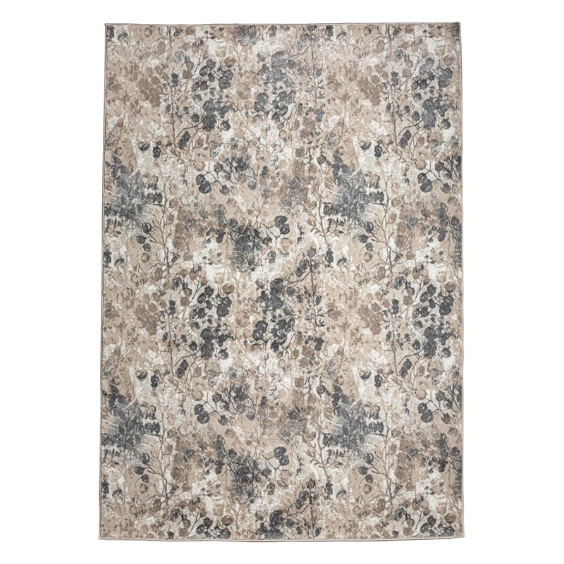 Pemberly Row Polyester Transitional Floral Gray 8x10 Area Rug