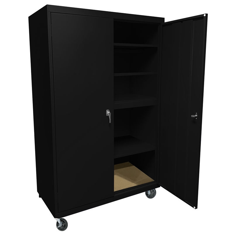 Pemberly Row Modern Industrial Office Mobile Storage Cabinet in Black