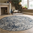 Pemberly Row Polyester Transitional Floral Blue 8' Round Area Rug
