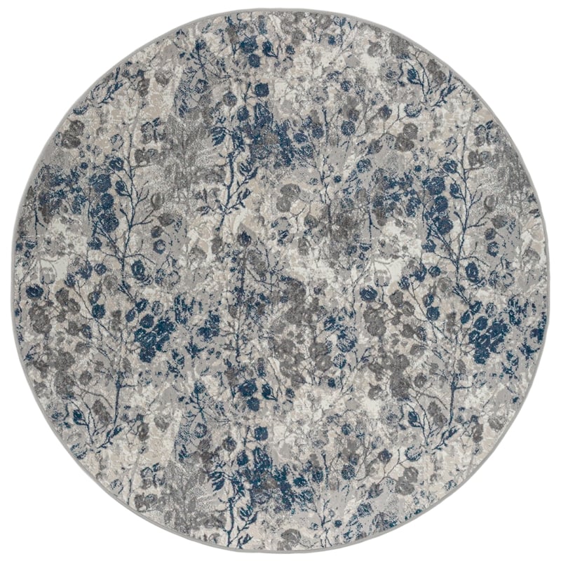 Pemberly Row Polyester Transitional Floral Blue 8' Round Area Rug