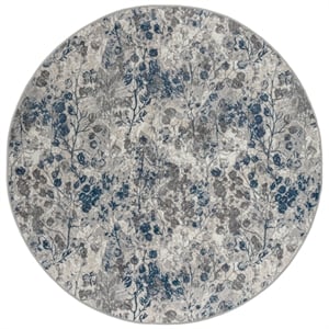 Pemberly Row Polyester Transitional Floral Blue 8' Round Area Rug